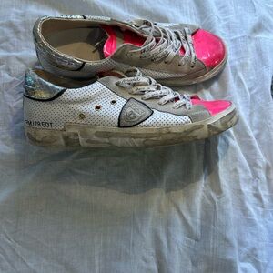 Distressed Sneakers with Pink and Silver Accents